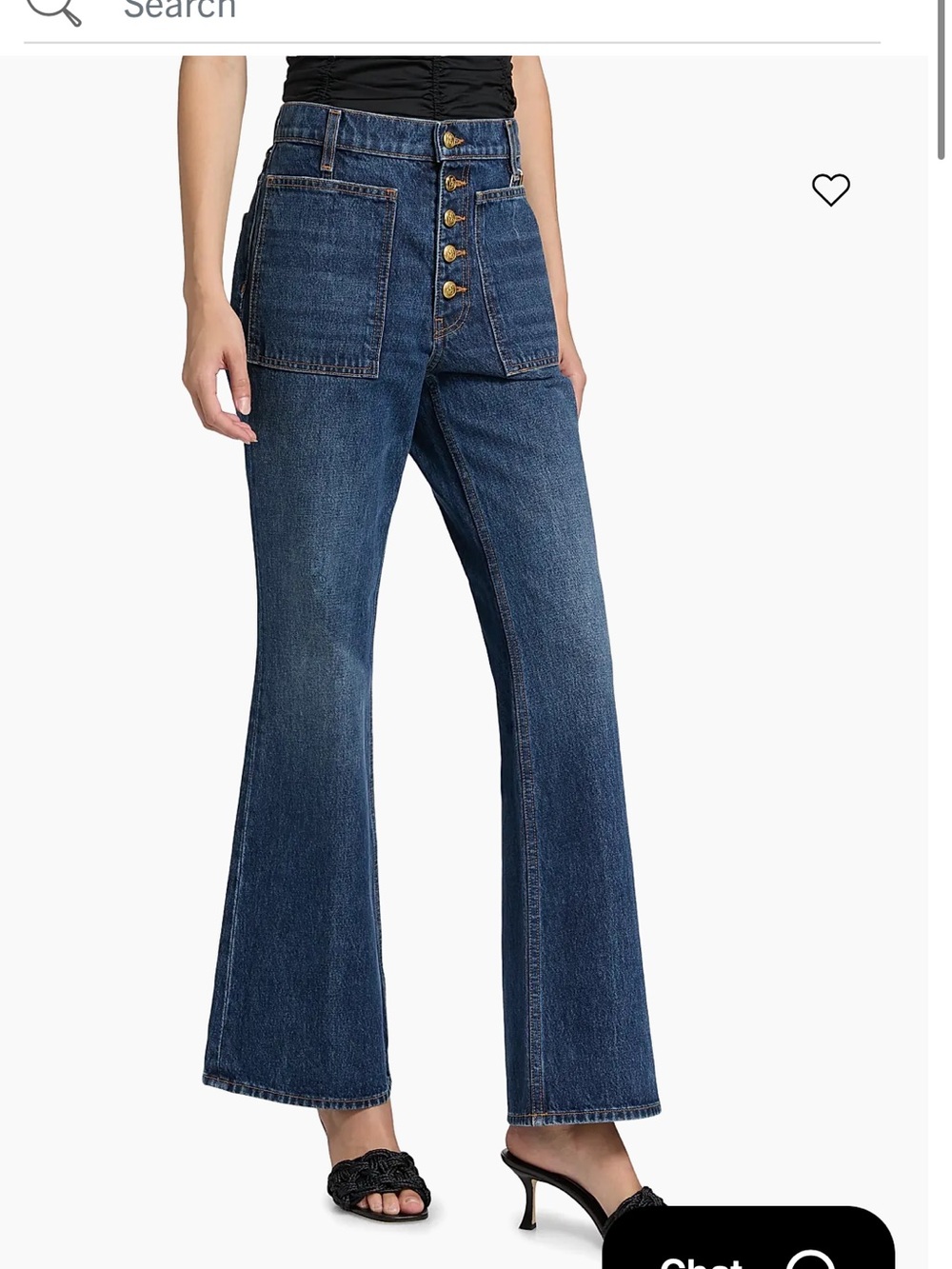 Ulla Johnson Dark Blue High-Rise Flare Jeans with Button Front